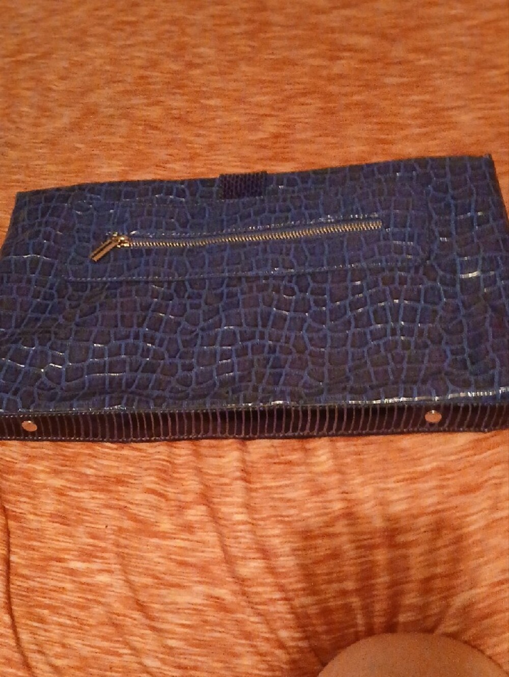 White House Black Market Deep Navy Croc-Embossed Clutch with Buckle Accent - Picture 2 of 4